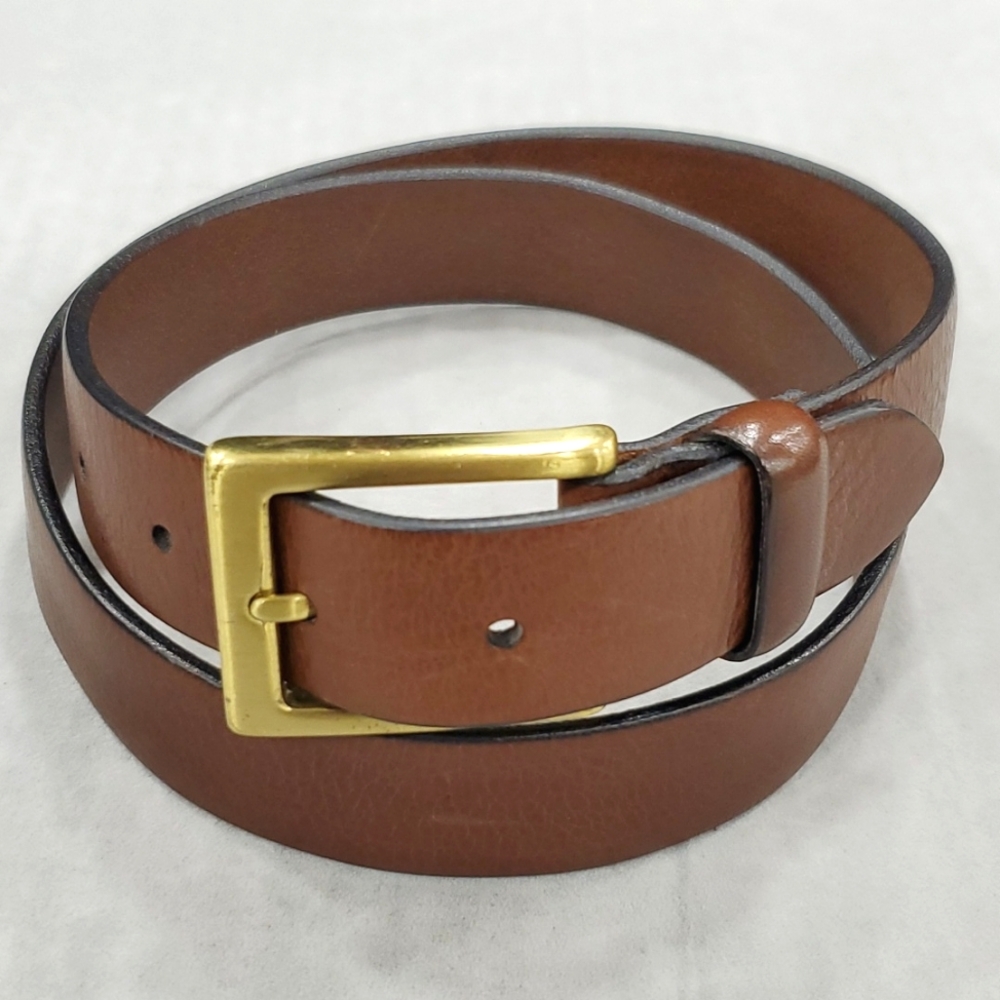 Liz Claiborne belt men's size 34 brown pebbled leather solid brass buckle